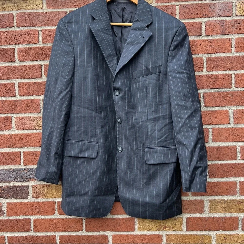 Bartolini Mens Sport Coat Blazer Suit Jacket EU 50 US Size 40 Black Pinstripe